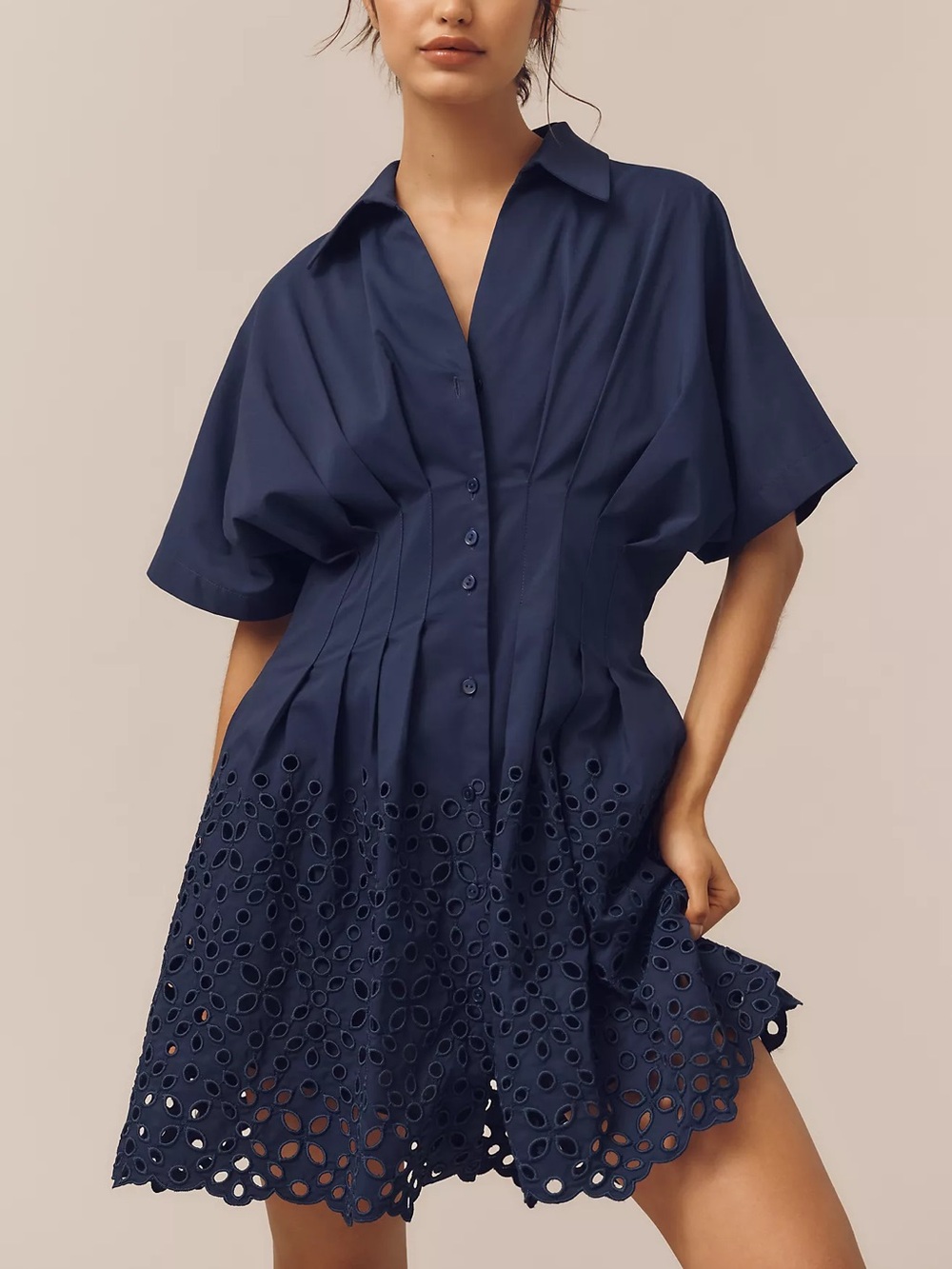 Anthropologie Navy Eyelet Hem Shirt Dress
